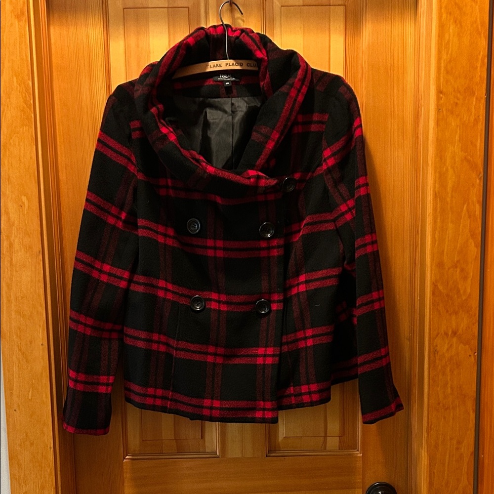 Tribal Black and Red Plaid Pea Coat
